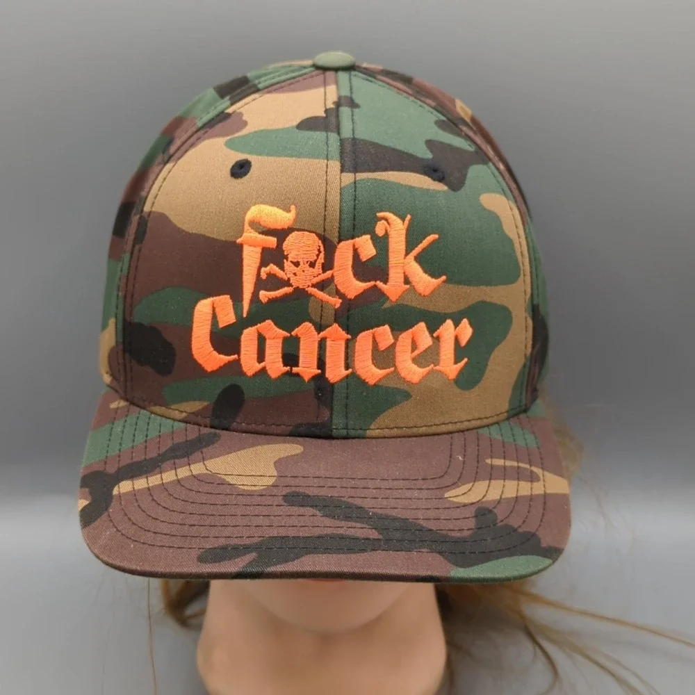Fxck Cancer Camo Orange Snapback Hat Cap Yupoong OSFA Adjustable